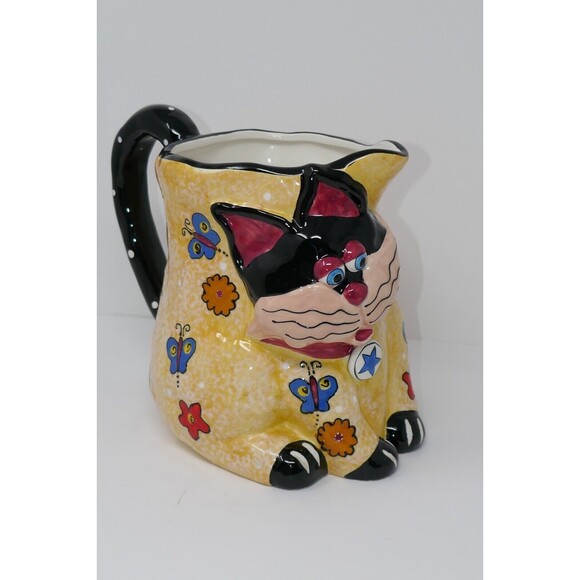 CBK LTD 2002 Ceramic Cat Figural Butterfly Polka Dots Pitcher - Picture 2 of 13